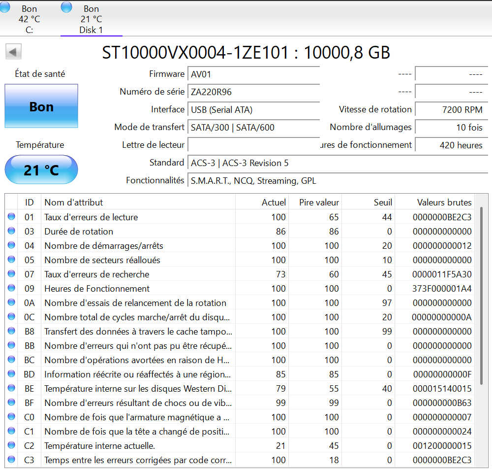 Disque Dur HDD - Seagate SkyHawk - 10 To