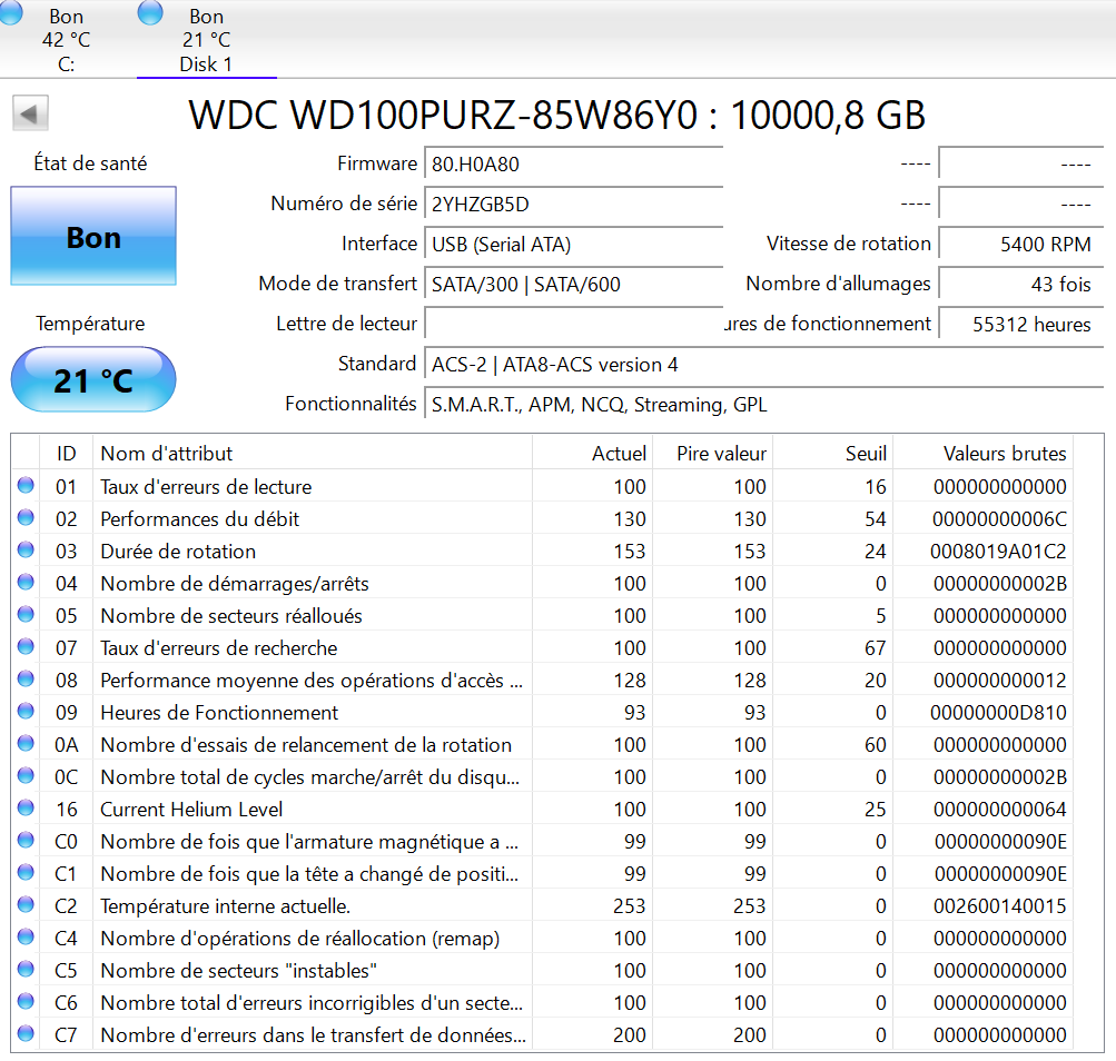 Disque Dur HDD - Western Digital Purple - 10 To