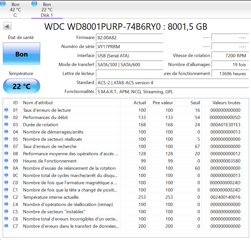 Disque Dur HDD - Western Digital Purple - 8 To