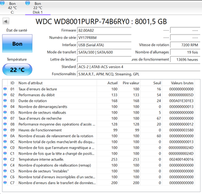 Disque Dur HDD - Western Digital Purple - 8 To