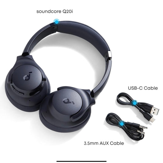 Casque hybride à réduction active du bruit, Bluetooth sans fil soundcore Anker Q20i - Bleu