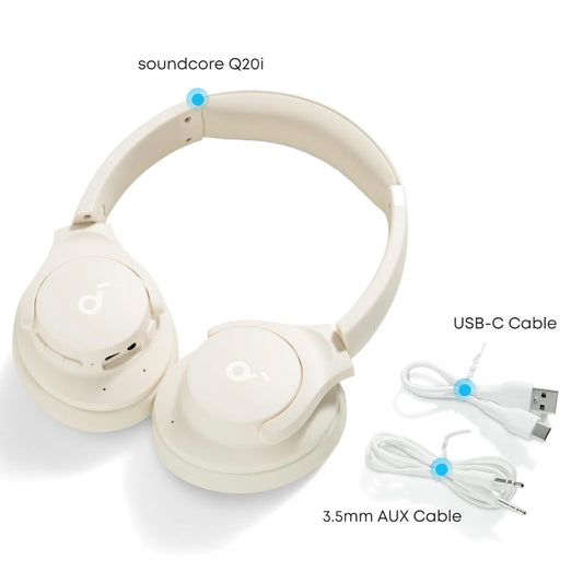 Casque hybride à réduction active du bruit, Bluetooth sans fil soundcore Anker Q20i - Blanc